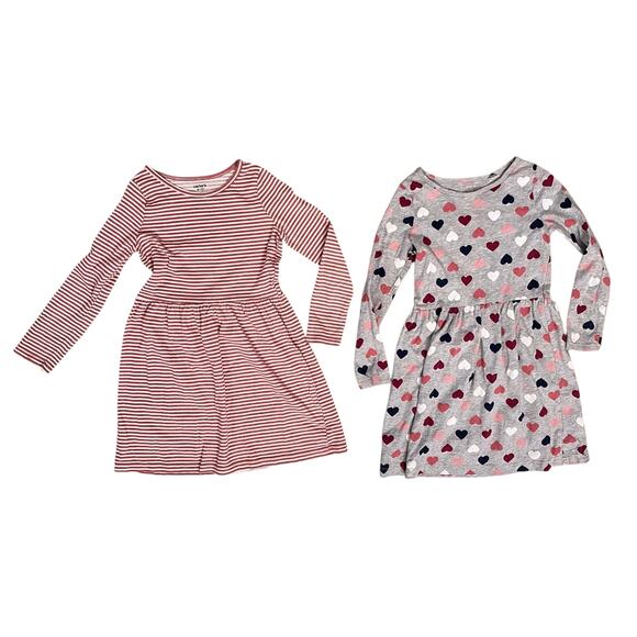 Set of 2 Carter’s Kid Long Sleeve Dresses Sz 6-6X Heart Stripe - Picture 1 of 3